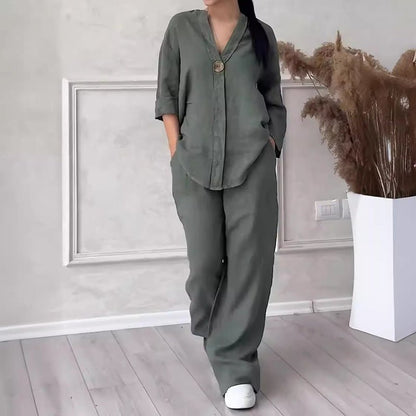 Zomerse tweedelige katoenen dames set comfortabel