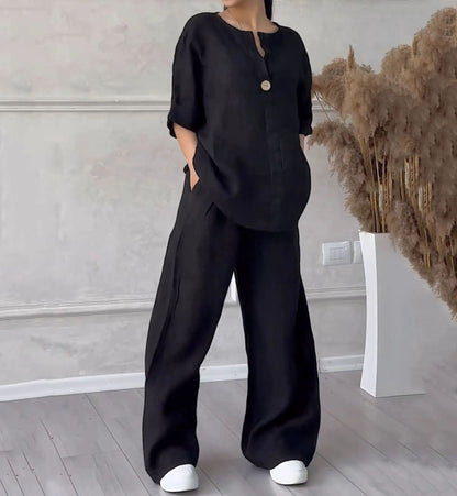 Zomerse tweedelige katoenen dames set comfortabel