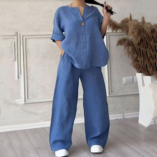Zomerse tweedelige katoenen dames set comfortabel
