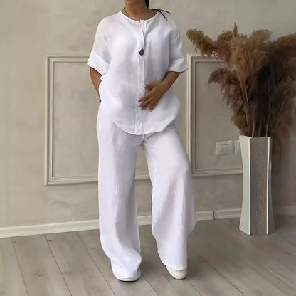 Zomerse tweedelige katoenen dames set comfortabel