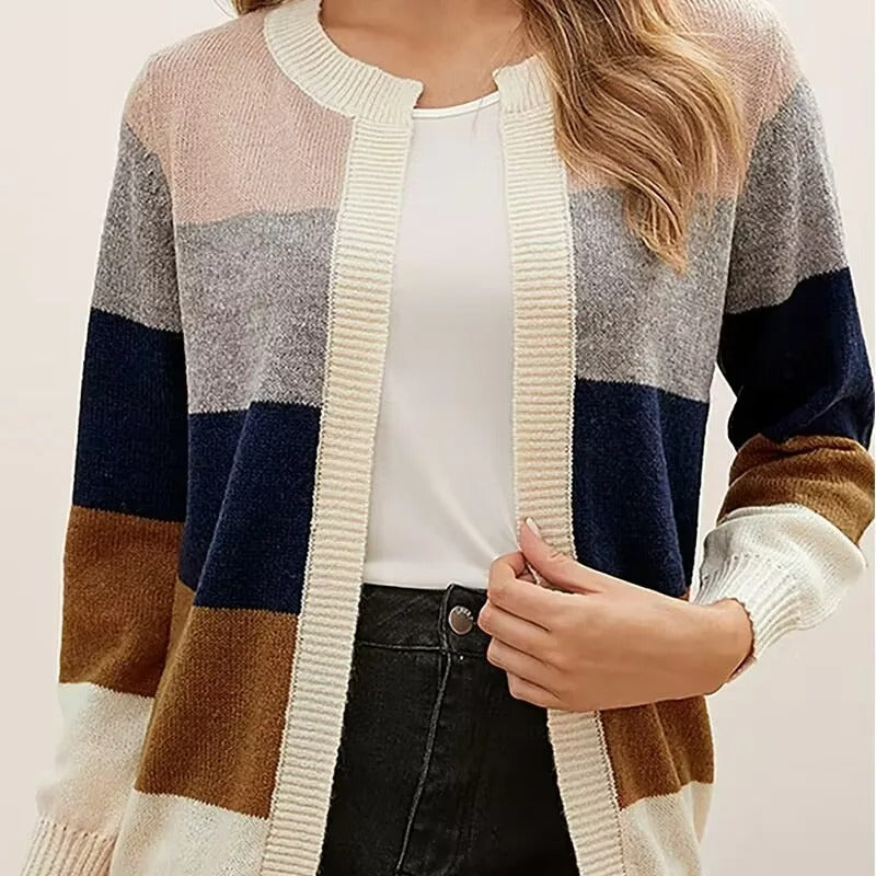 Dames Trendy Gestreept Multicoloured Open Front Kasjmier Vest | Perfect voor de Winter