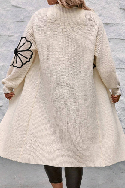 Open lang vest met bloemenborduursel voor dames | Ideaal voor herfst/winter