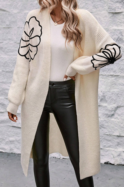 Open lang vest met bloemenborduursel voor dames | Ideaal voor herfst/winter