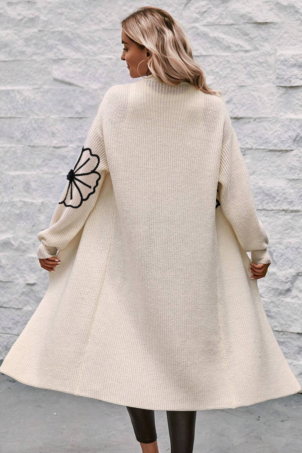Open lang vest met bloemenborduursel voor dames | Ideaal voor herfst/winter