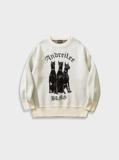 Casual gebreide vintage trui met Doberman patroon voor heren | Ideaal voor herfst/winter