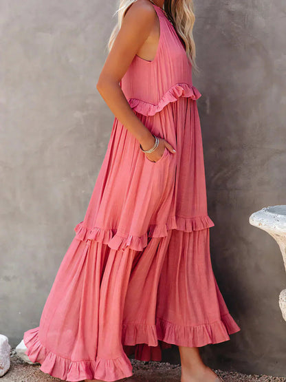 Zwierige maxi jurk met ruches in Zuri-stijl elegant