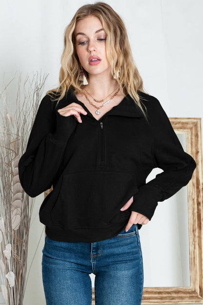 Stijlvolle Bruine Sweatshirt met Rits, Opstaande Kraag en Duimgaten – Perfect voor Casual Comfort