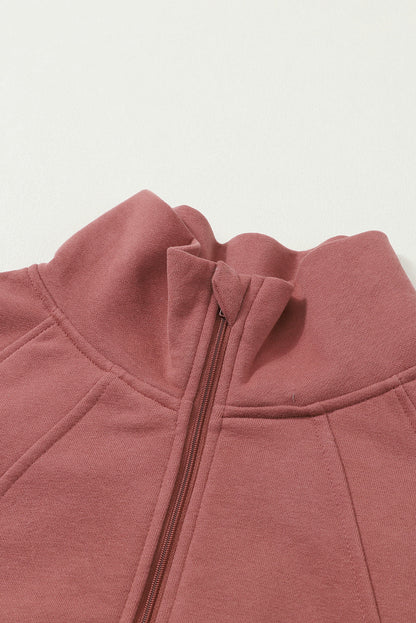 Stijlvolle Bruine Sweatshirt met Rits, Opstaande Kraag en Duimgaten – Perfect voor Casual Comfort