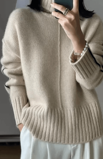 Khaki cashmere coltrui met contrasterende elementen voor dames | Ideaal voor herfst/winter