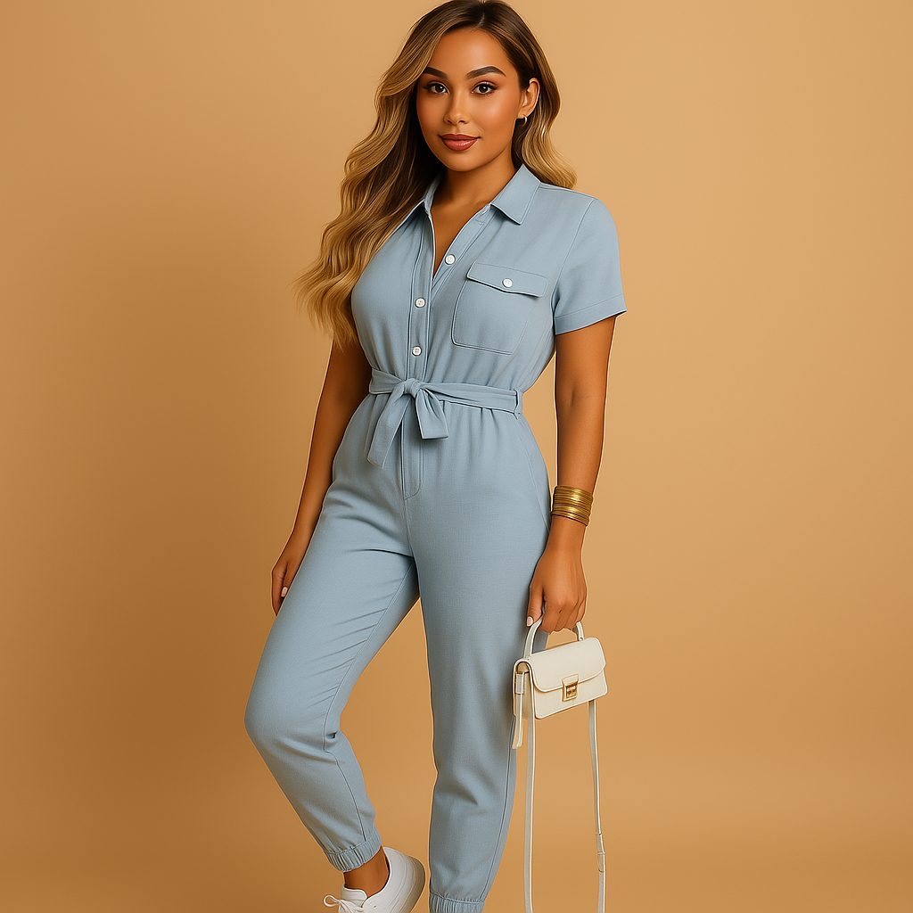 Getailleerde jumpsuit voor dames met knoopsluiting en flatterende pasvorm | Elvira