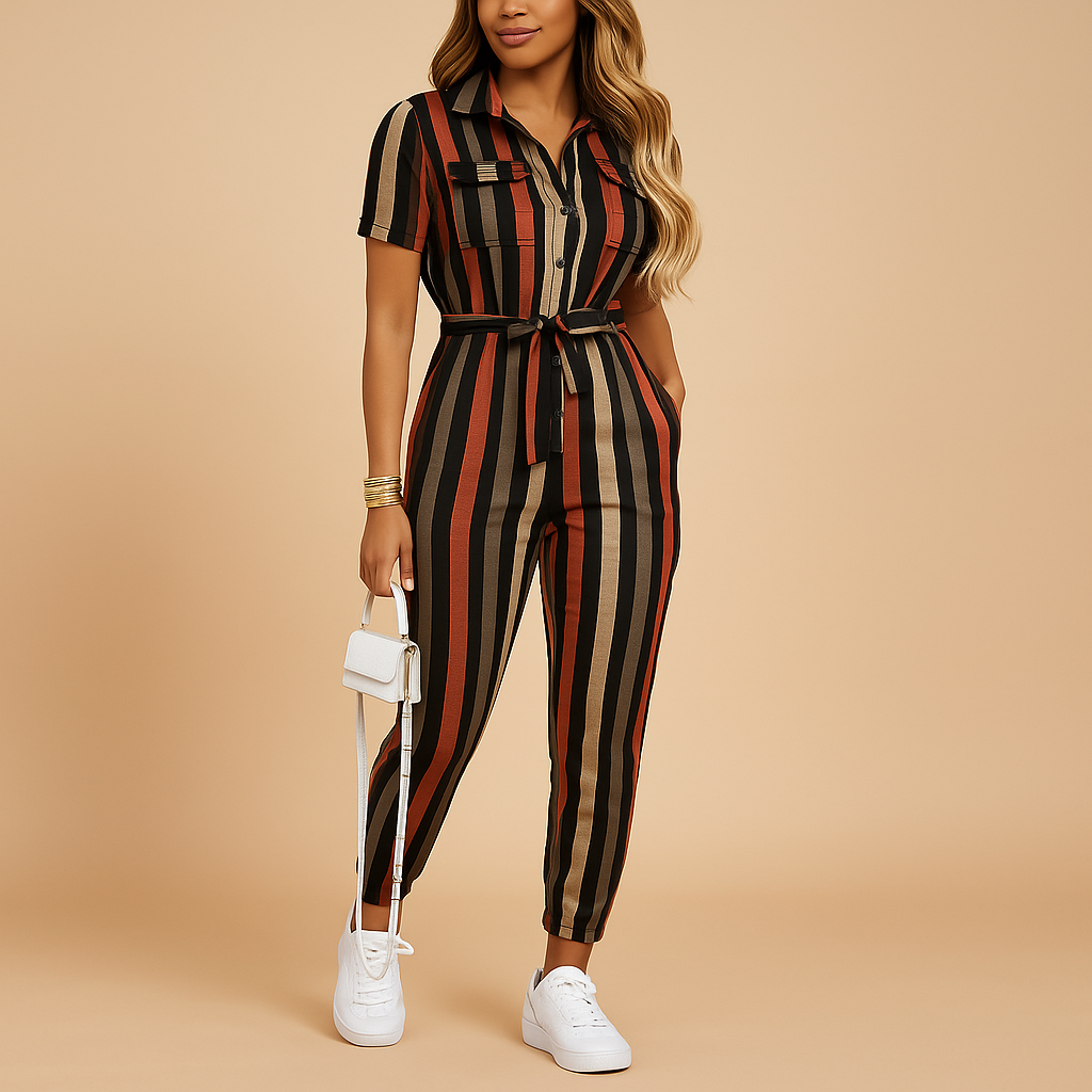 Getailleerde jumpsuit voor dames met knoopsluiting en flatterende pasvorm | Elvira