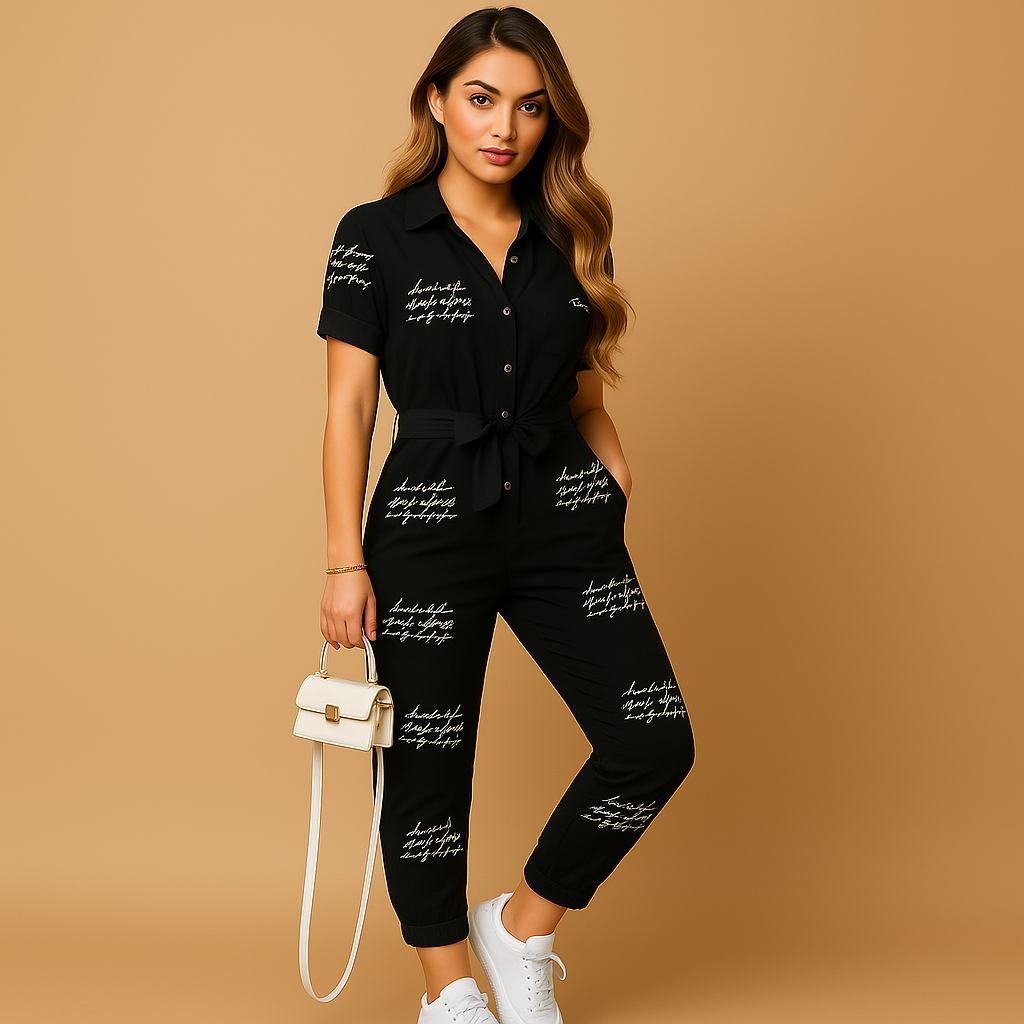 Getailleerde jumpsuit voor dames met knoopsluiting en flatterende pasvorm | Elvira