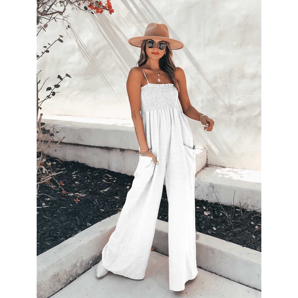 Jumpsuit met zakken voor dames, losse wijde pijpen, ideaal voor de zomer