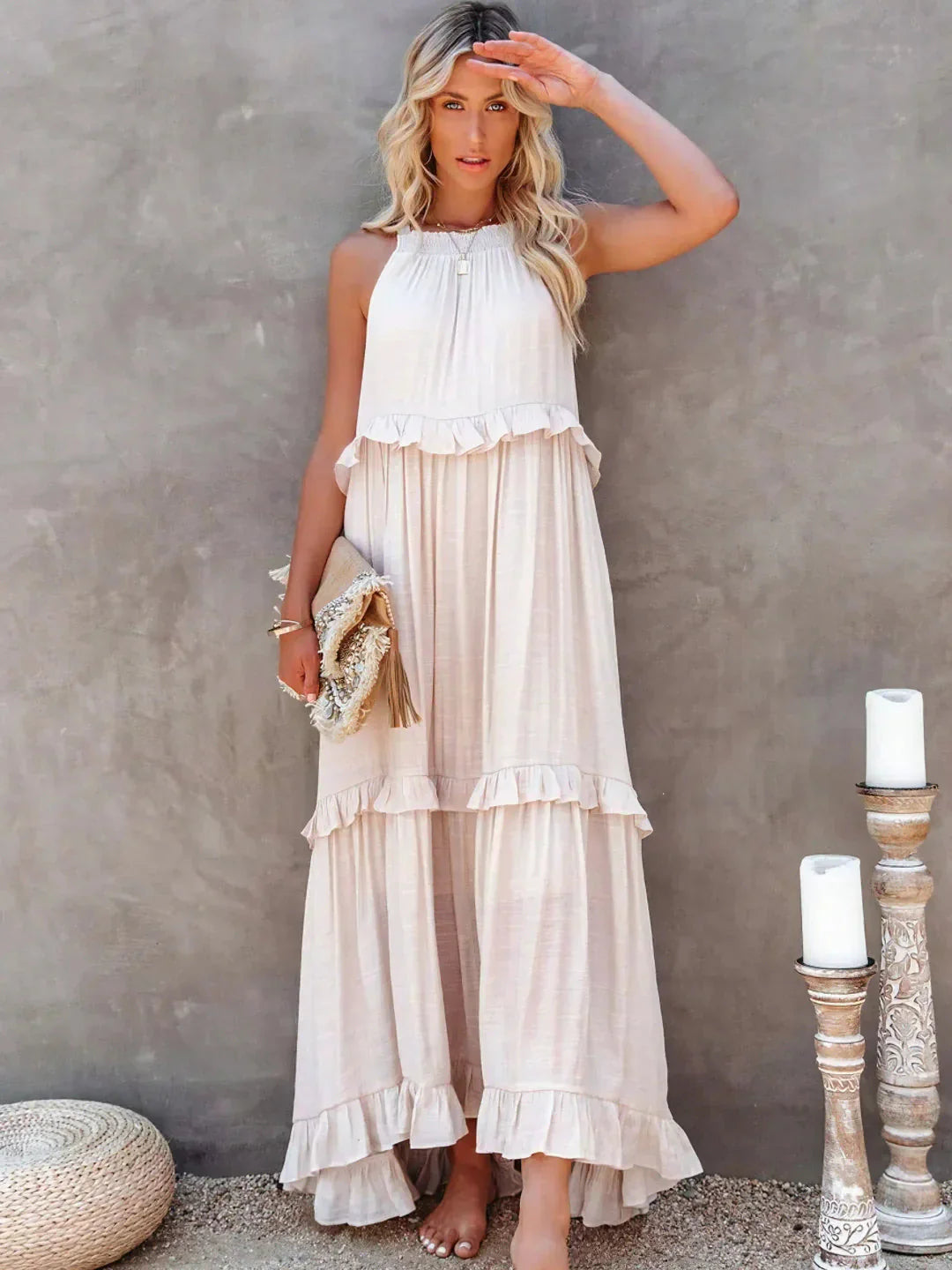 Zwierige maxi jurk met ruches in Zuri-stijl elegant