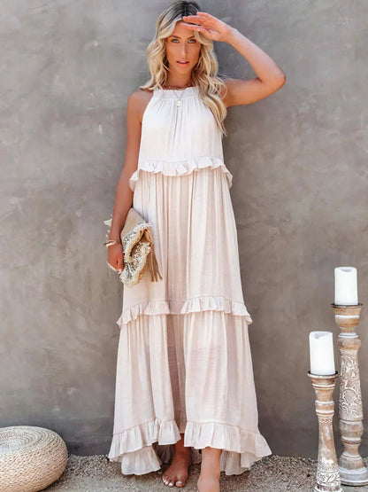 Zwierige maxi jurk met ruches in Zuri-stijl elegant