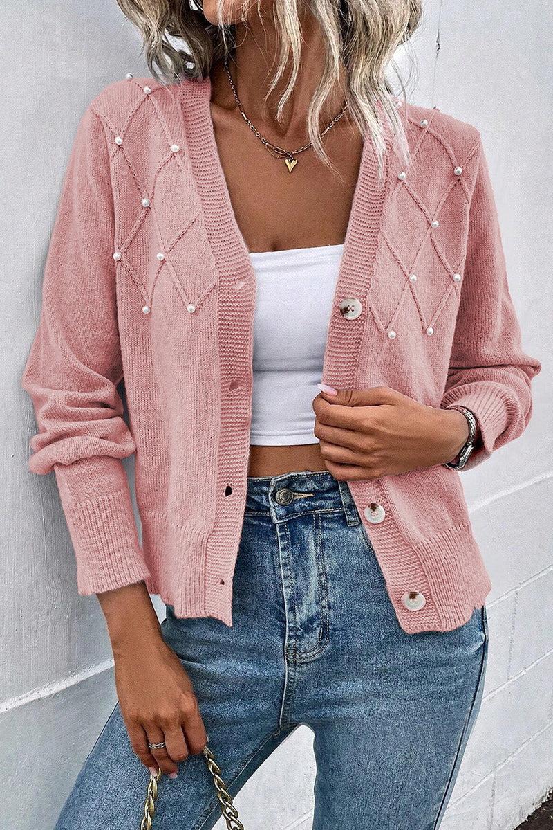 Roze kasjmier vest met parel voor dames | Ideaal voor herfst/winter