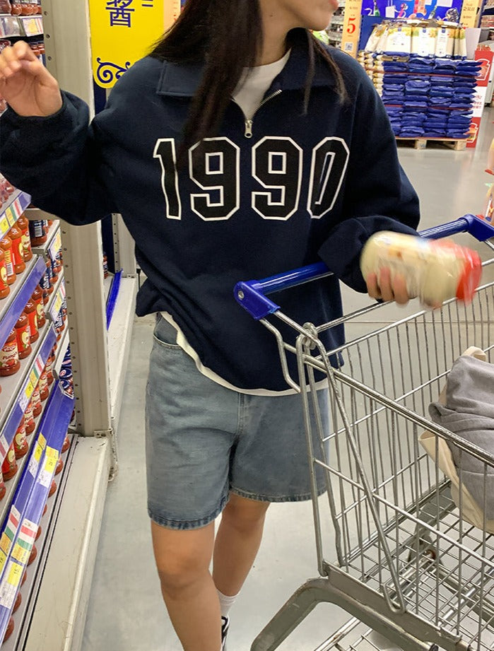 Zivora Klassieke Retrotrui Jaren 90 Halve Rits Blauw