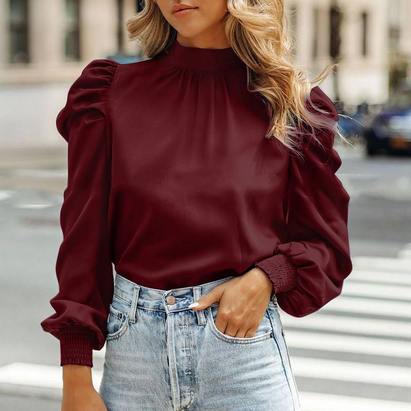 Zijden blouse hoge hals dames elegant design