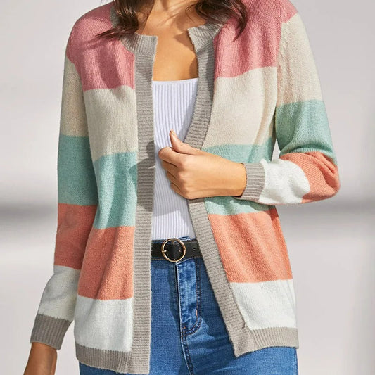 Dames Trendy Gestreept Multicoloured Open Front Kasjmier Vest | Perfect voor de Winter