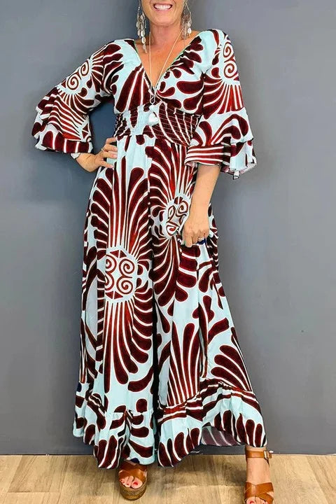 Jumpsuit met V-hals en bloemenprint voor dames, vintage, gerimpeld, ideaal voor de zomer