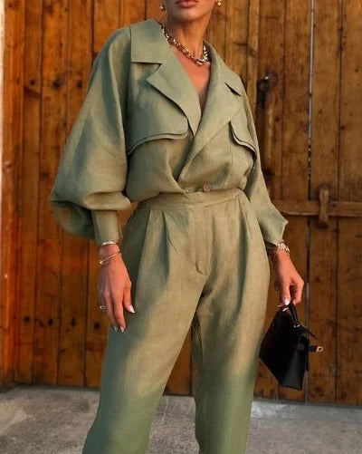 Trendy blazer met lange broek tweedelig pak voor dames | Ideaal voor lente/zomer