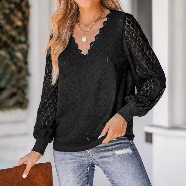 Zomerse blouse met holle print voor vrouwen