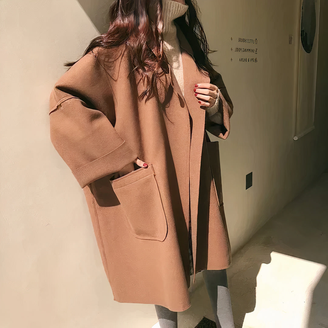 Zwarte oversized wollen trenchcoat dames elegant