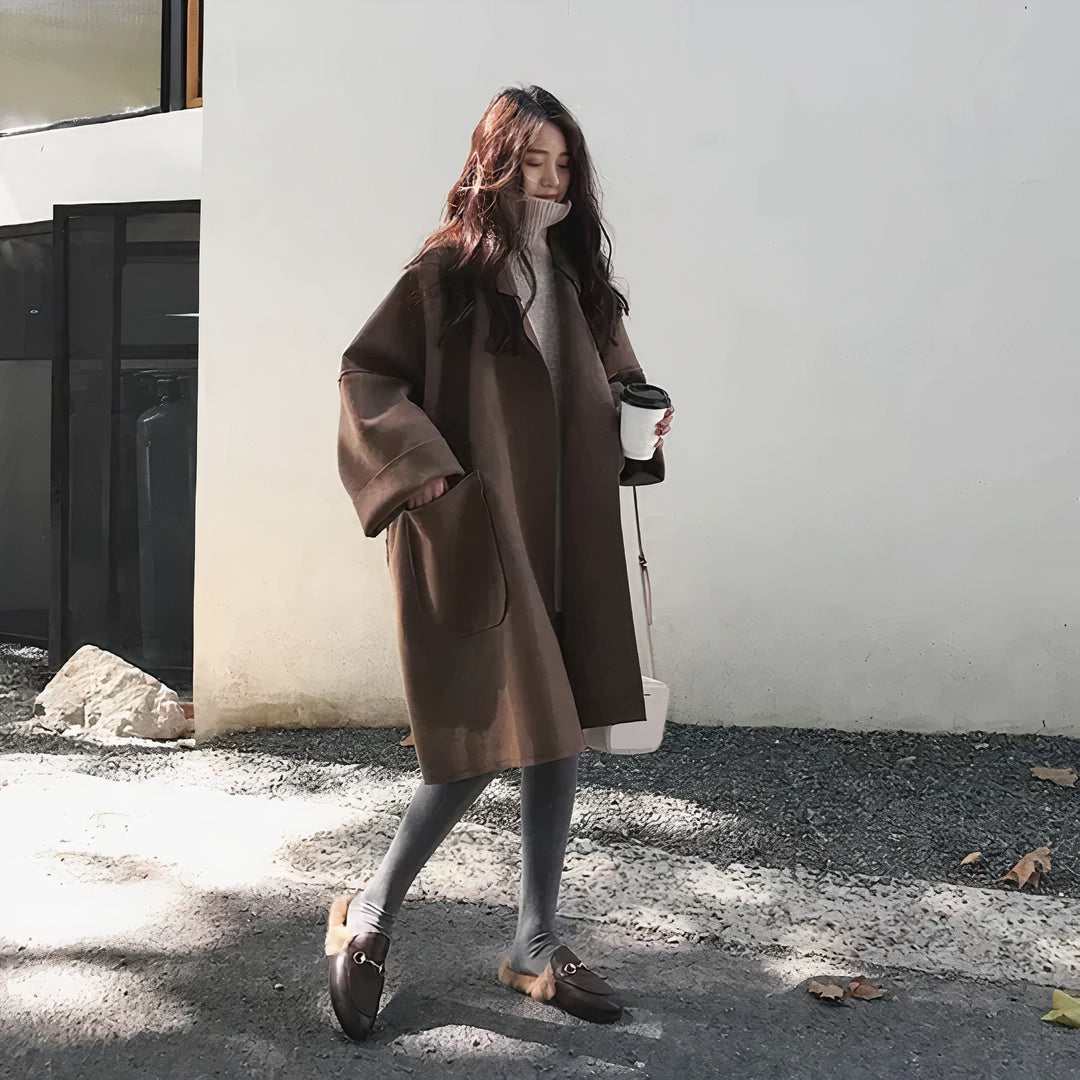Zwarte oversized wollen trenchcoat dames elegant