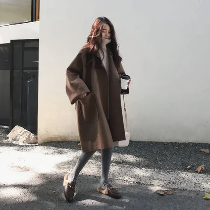 Zwarte oversized wollen trenchcoat dames elegant