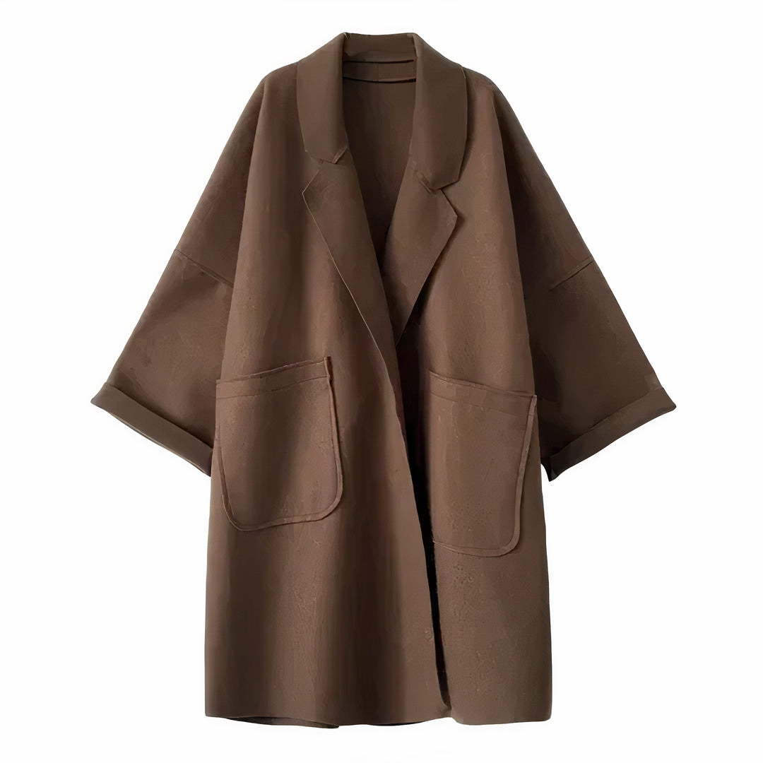 Zwarte oversized wollen trenchcoat dames elegant