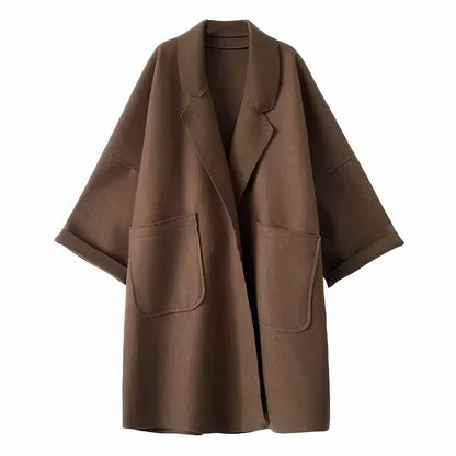Zwarte oversized wollen trenchcoat dames elegant
