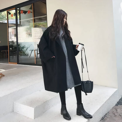 Zwarte oversized wollen trenchcoat dames elegant
