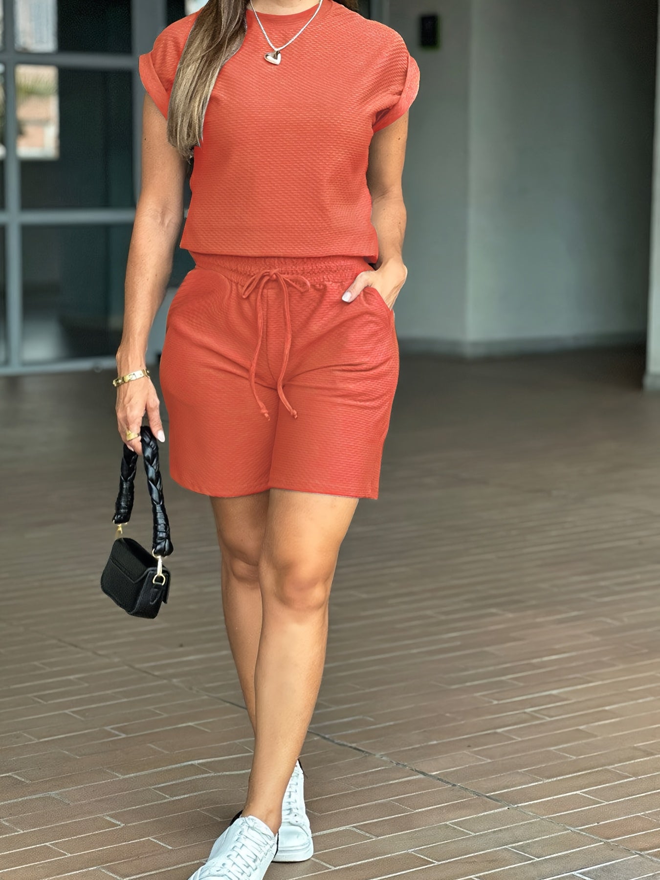 Zomerse dames set short en t-shirt in khaki kopen