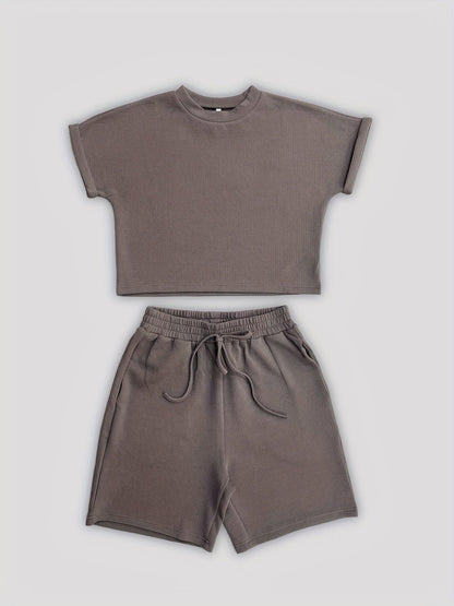 Zomerse dames set short en t-shirt in khaki kopen