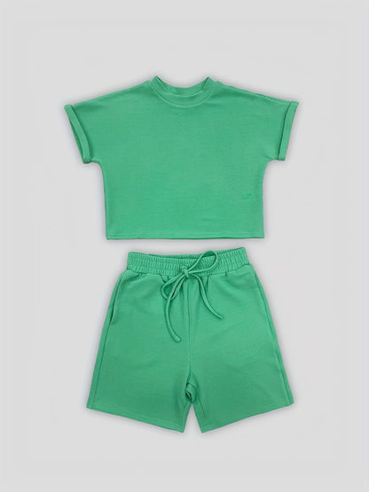 Zomerse dames set short en t-shirt in khaki kopen