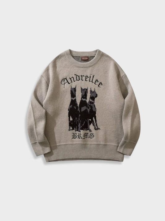 Casual gebreide vintage trui met Doberman patroon voor heren | Ideaal voor herfst/winter