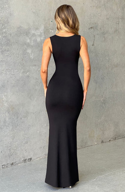 Zwarte Maxi Avondjurk Bloesem Kant Elegant