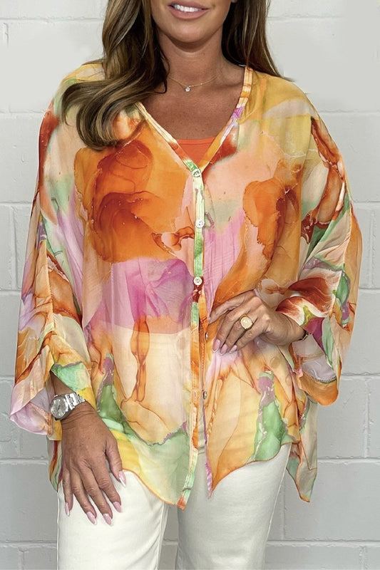 Zomerse dames blouse met bloemenprint en pofmouwen