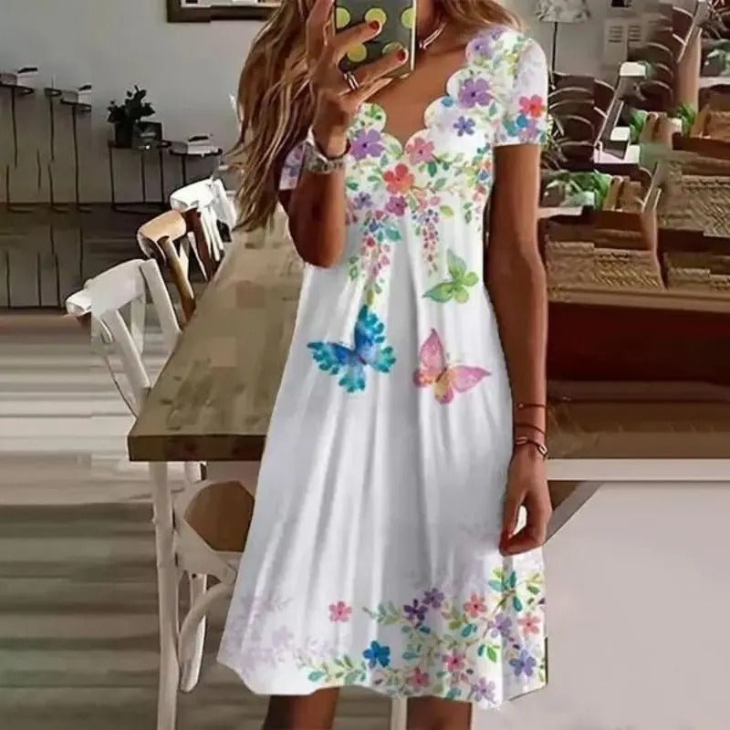Zomerse V-hals jurk in Stijlvolle Kleuren