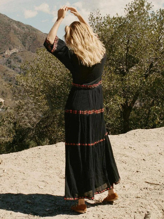 Zwarte Bohemien Maxi Kanten Jurk voor Elegante Stijl