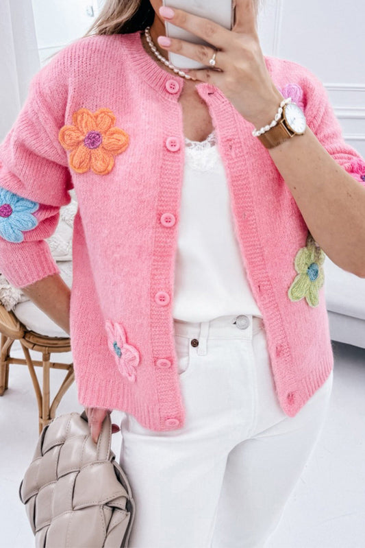 Warm geborduurd vest met bloemen en knopen voor dames | Ideaal voor herfst/winter