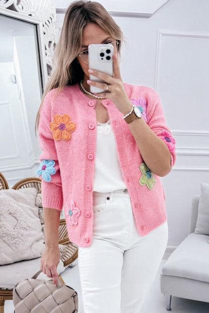 Warm geborduurd vest met bloemen en knopen voor dames | Ideaal voor herfst/winter