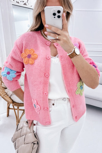 Warm geborduurd vest met bloemen en knopen voor dames | Ideaal voor herfst/winter