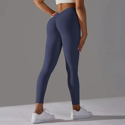 Strakke compressie yoga fitnesslegging donkerblauw elegant