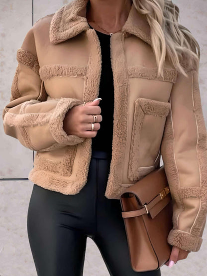 Elegante Warme Vegan Lederen Winterjas met Fleece Voering voor Vrouwen | Perfect voor Herfst/Winter