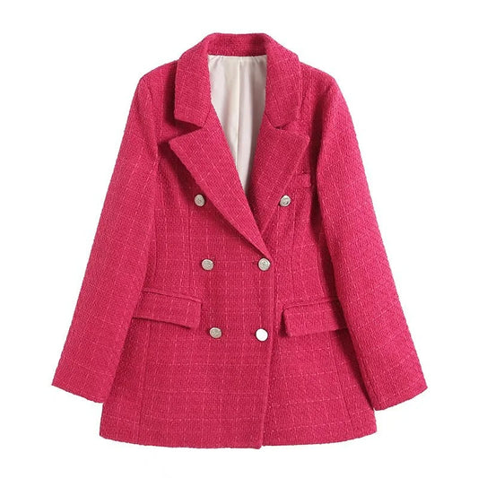Trendy halflange roze tweed blazer met zakken voor dames | Ideaal voor alle seizoenen