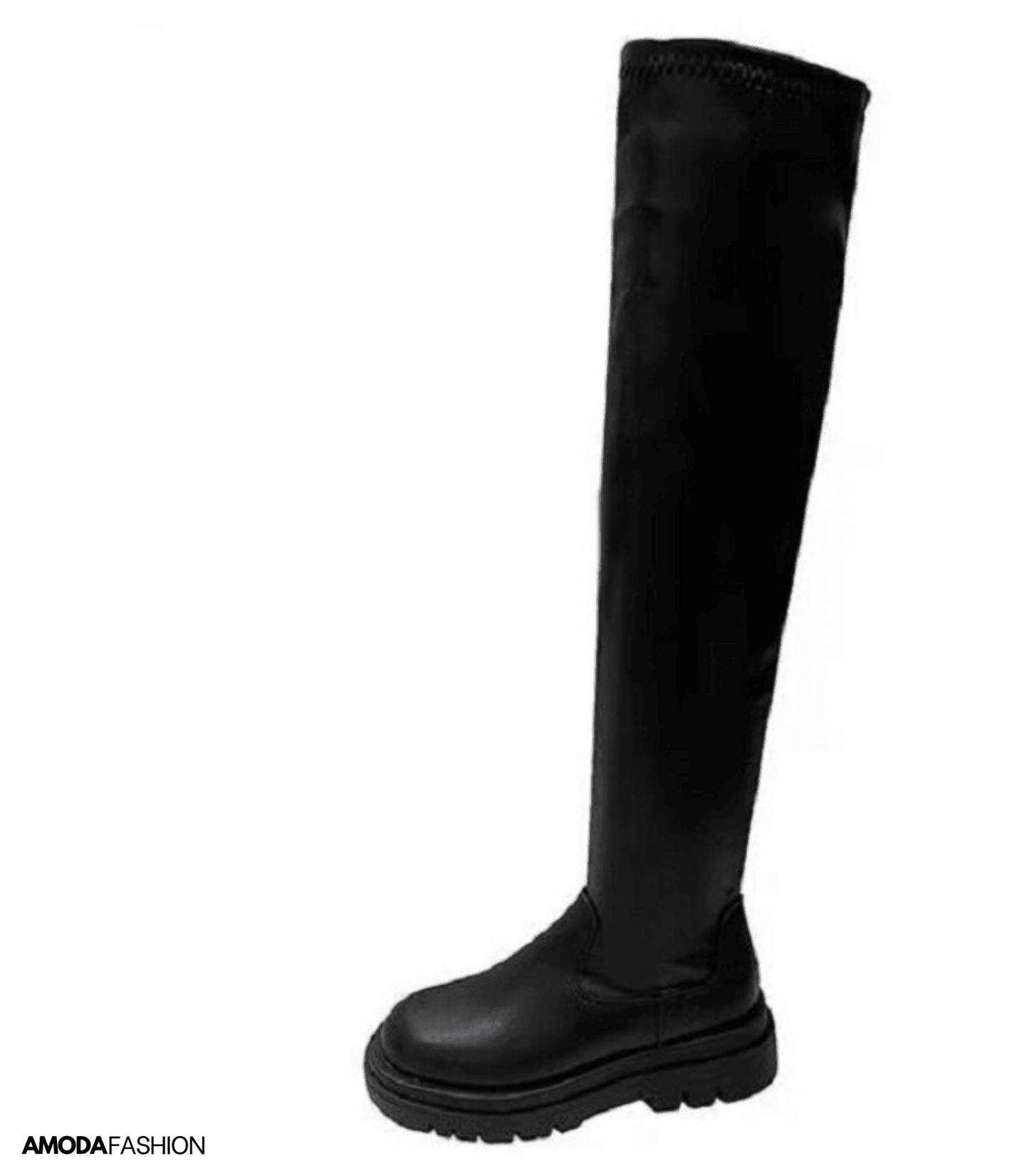 Zwarte leren winterlaarzen met grove zool elegant