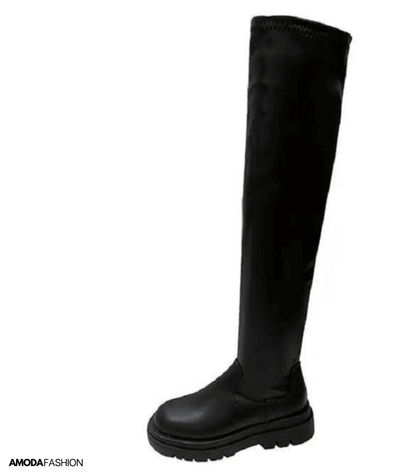 Zwarte leren winterlaarzen met grove zool elegant